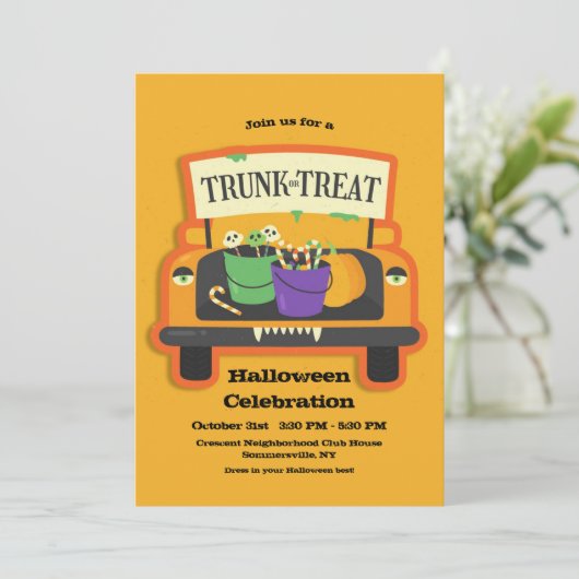 Rumpf oder Leckerei Halloween Einladung (Stehend Vorderseite)