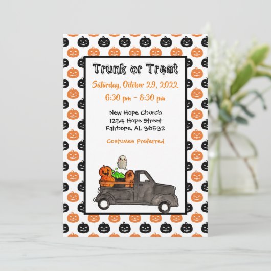 Rumpf- oder Leckerei-Halloween-Einladung Einladung (Stehend Vorderseite)