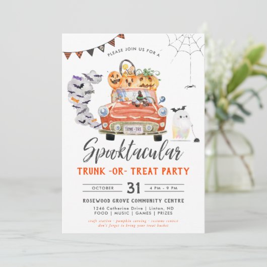 Rumpf oder Leckerei | Halloween-Party-Einladung Einladung (Stehend Vorderseite)