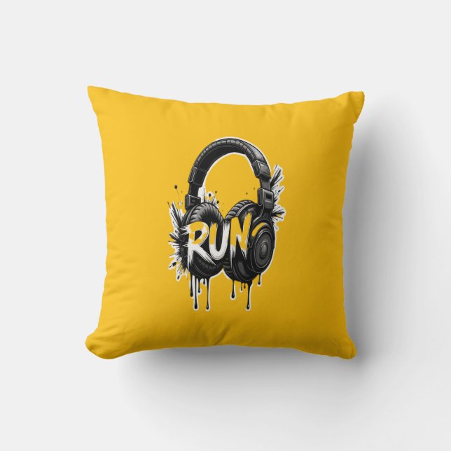 RUN Headphones Street Art Sticker Kissen (Vorderseite)
