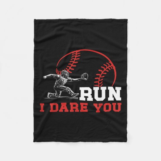 Run I Dare You Funny Baseball Catcher Baseball Pla Fleecedecke (Vorderseite)