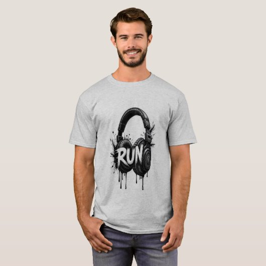 RUN-Kopfhörer-Grafik-T - Shirt | New Trending Uniq (Vorne ganz)
