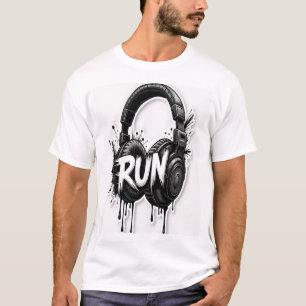 Run Music T-Shirt – Fettes Kopfhörer Graffiti-Desi
