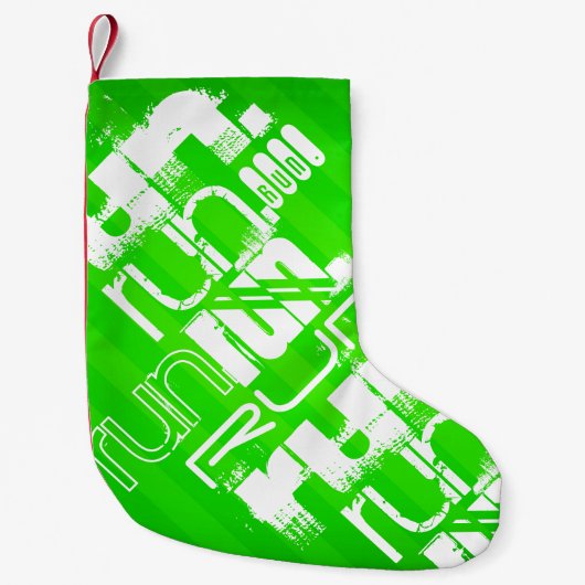 Run; Neon Green Stripes Kleiner Weihnachtsstrumpf (Vorderseite)