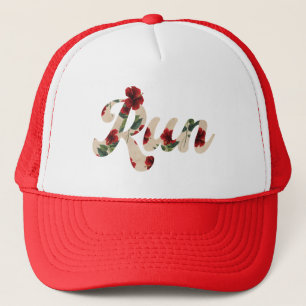 RUN Retro Vintage Rustic Red Hibiskus Muster Truckerkappe