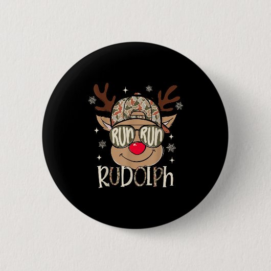 Run Rudolph Santa's Reindeer Christmas Camo Boys T Button (Vorderseite)