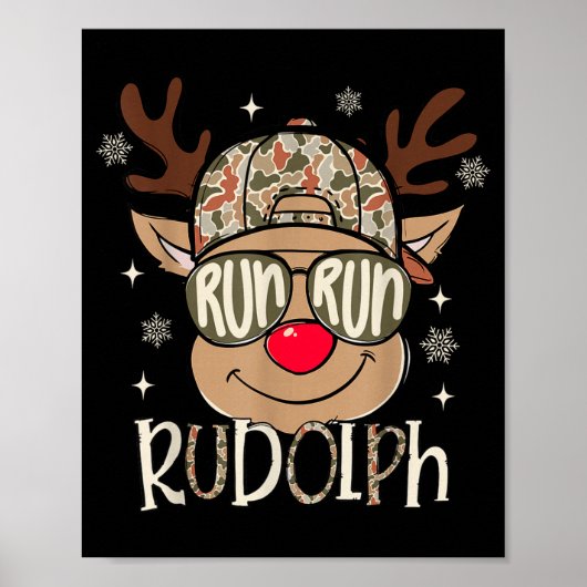 Run Rudolph Santa's Reindeer Christmas Camo Boys T Poster (Vorne)