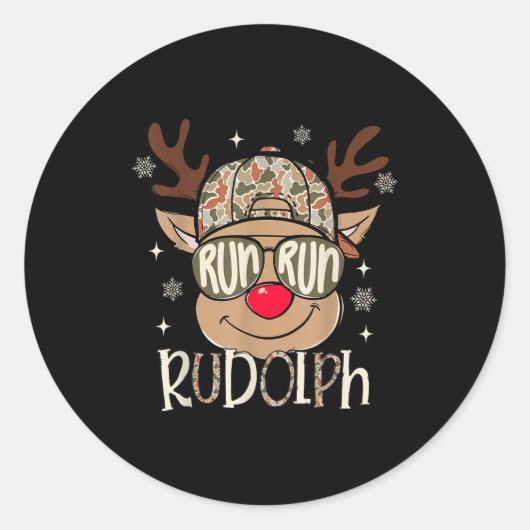 Run Rudolph Santa's Reindeer Christmas Camo Boys T Runder Aufkleber (Vorderseite)