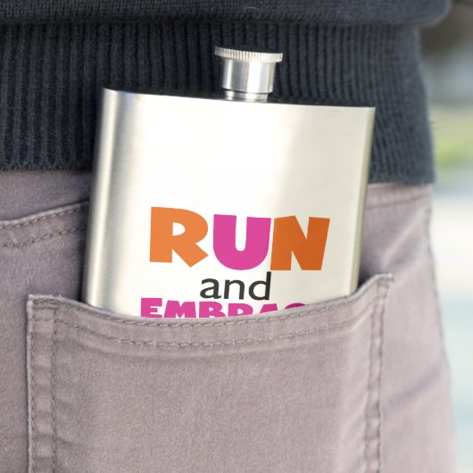 Run und Embrace Life Orange Pink Flachmann (Beispiel)