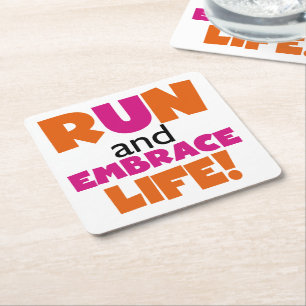 Run und Embrace Life Orange Pink Rechteckiger Pappuntersetzer