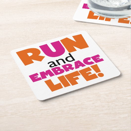 Run und Embrace Life Orange Pink Rechteckiger Pappuntersetzer (angewinkelt)