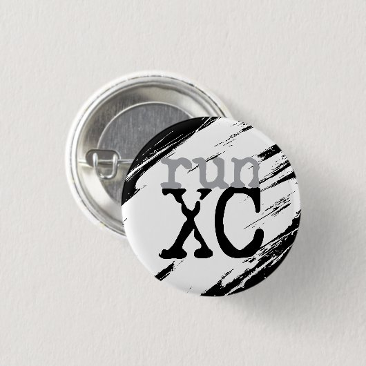 Run XC - Cross Country Runner Schwarz-weiß grau Button (Vorne & Hinten)