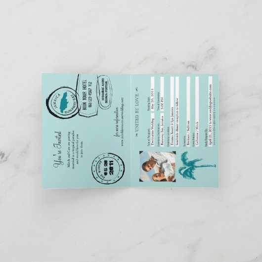 Runaway Bay Jamaica Passport Hochzeitseinladung Einladung (Innenseite)