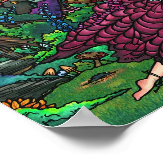 "Runaway Princess" Fairy Dragon Fantasy Forest Art Poster (Ecke)