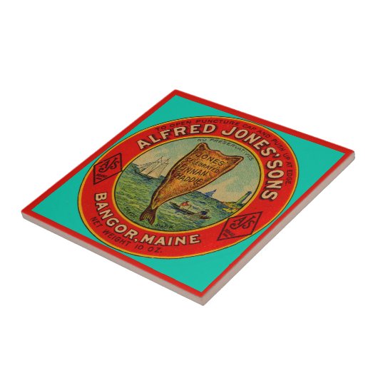 Rund 1900 Alfred Jones Sons Finnan Haddie-Label Fliese (Seite)