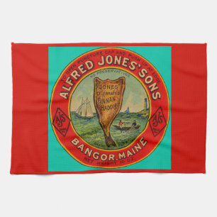 Rund 1900 Alfred Jones Sons Finnan Haddie-Label Geschirrtuch