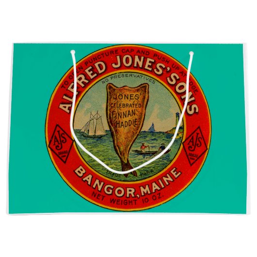 Rund 1900 Alfred Jones Sons Finnan Haddie-Label Große Geschenktüte (Vorderseite)