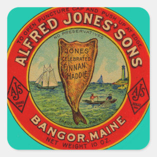Rund 1900 Alfred Jones Sons Finnan Haddie-Label Quadratischer Aufkleber