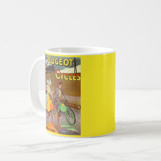 Rund 1900 Peugeot Fahrräder und Kaffeetasse (Vorderseite Links)