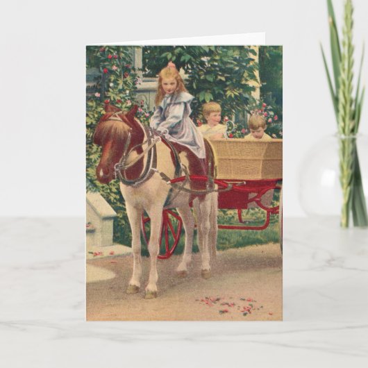 Rund 1910 Kinder und Pferdewagen Karte (Vorderseite)