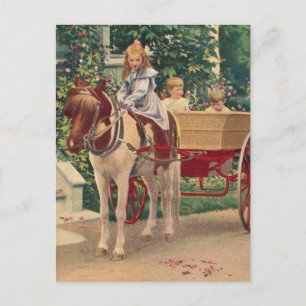 Rund 1910 Kinder und Pferdewagen Postkarte