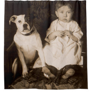 Rund 1910 Pitbull and baby RPPC Duschvorhang