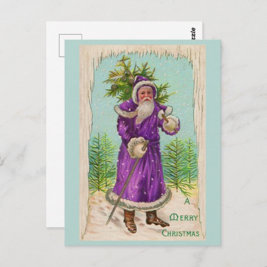 Rund 1910 Weihnachtsmann im lila Gewand Postkarte (Vorne/Hinten)