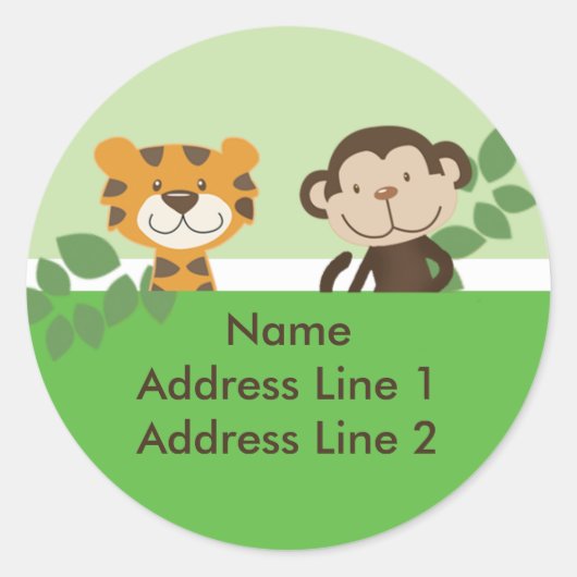 RUND ADDRESS LABELS Jungle Tales Green Sticker (Vorderseite)