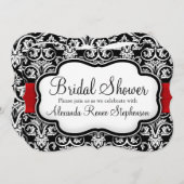 Rund Brautparty Schwarz/Weiß/Rot Damaskus Einladung (Vorne/Hinten)