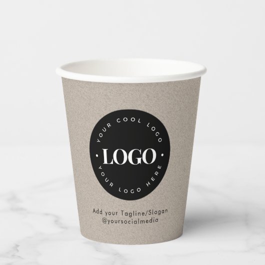 Rund Circle Custom Company Logo Rustic Kraft Pappbecher (Vorderseite)