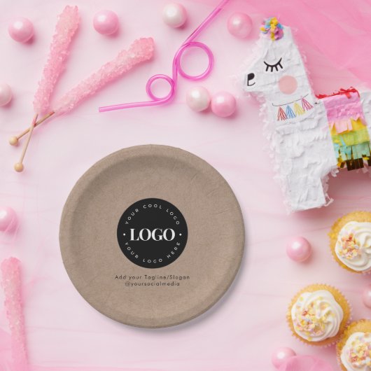 Rund Circle Custom Company Logo Rustic Kraft Pappteller (Party)