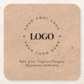 Rund Circle Custom Company Logo Rustic Kraft Rechteckiger Pappuntersetzer (Vorderseite)