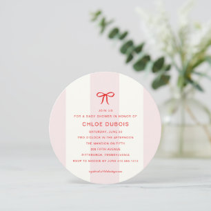 Rund Coquette-Bogen-Rosa-gestreifte Babyparty  Einladung