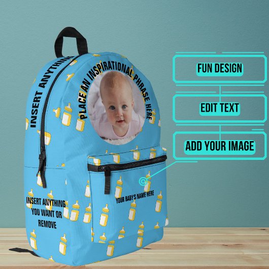 Rund Foto und Text Blue Fltles Baby Bedruckter Rucksack
