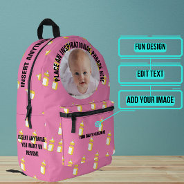 Rund Foto und Text Pink Flaschen Baby Bedruckter Rucksack