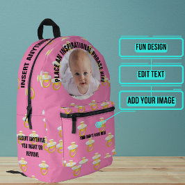 Rund Foto und Text Rosa Schnuller Baby Bedruckter Rucksack