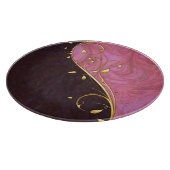 Rund-Gold-Leaf Blühe rosa Burgundy Swirl-Glas Schneidebrett (Ecke)