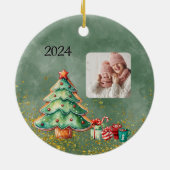 Rund magisches Weihnachtsbaum-Foto Keramik Ornament (Hinten)