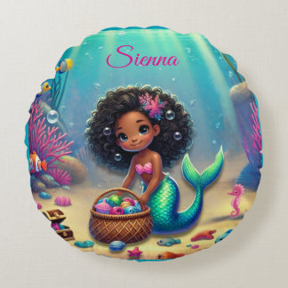 Rund Mermazing, Schwarz/gemischtes Heritage-Kissen Rundes Kissen