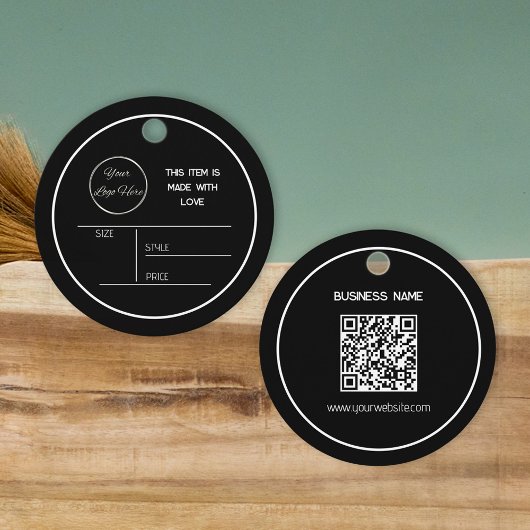 Rund minimales Schwarz mit Logo-Aufkleber Geschenkanhänger