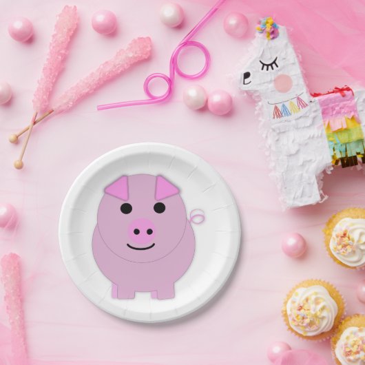 Rund-Pink-Schwein Pappteller (Party)