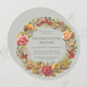 Rund/Platz Autumnal Kerker Erntedank Abendessen Einladung (Vorne/Hinten)