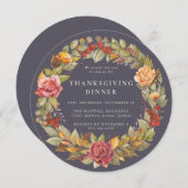 Rund/Platz Autumnal Kerker Erntedank Abendessen Einladung (Vorne/Hinten)