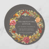 Rund/Platz Autumnal Kerker Erntedank Abendessen Einladung (Vorne/Hinten)