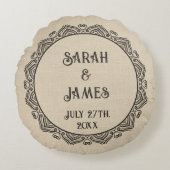 Rund rustikales Hochzeitskissen mit Namen Rundes Kissen (Vorderseite)