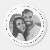 Rund Schwarzweiß Save the Date mit Foto Magnet (Vorne)