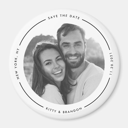 Rund Schwarzweiß Save the Date mit Foto Magnet (Vorne)