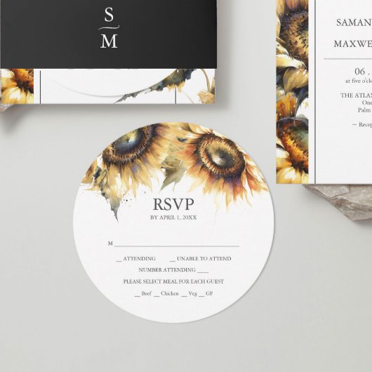 Rund Sunflower RSVP Card stapelbare Einladungen