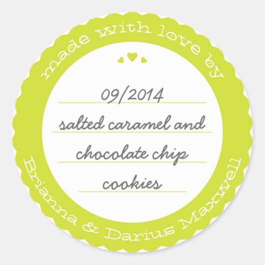 Rund um das Geschenkblatt gebackene Ware, Aufklebe Runder Aufkleber (Vorderseite)