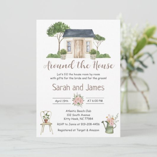 Rund um das Haus Paare Bridal Dusche Einladung (Stehend Vorderseite)